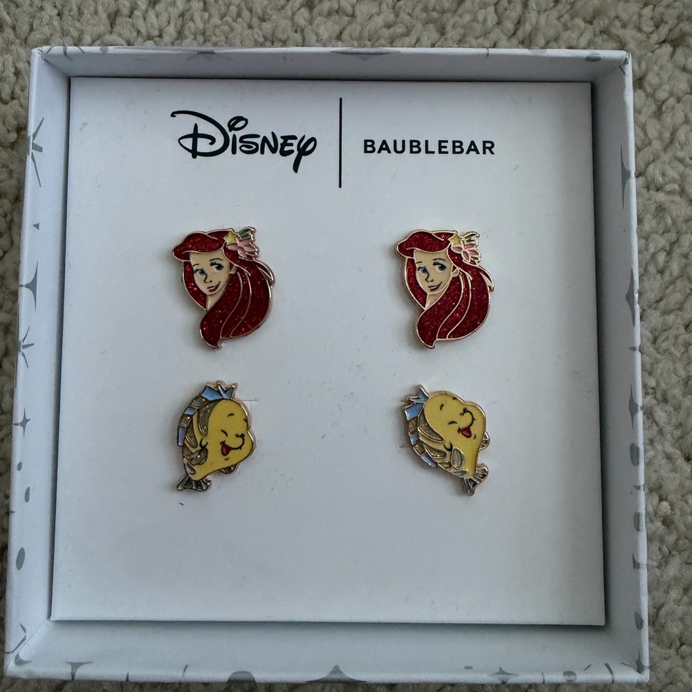 Disney Baublebar The Little Mermaid Ariel and Flounder Earrings Set NIB